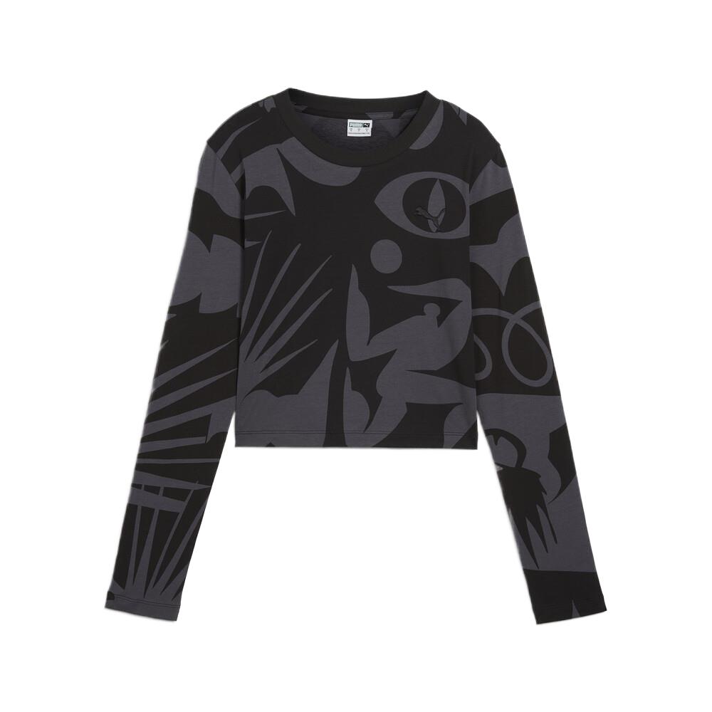 

Puma Classics Artisanal Comfortable Fashion Casual Trendy Long Sleeve Regular T-Shirt Women Tops Black 629969-01 S