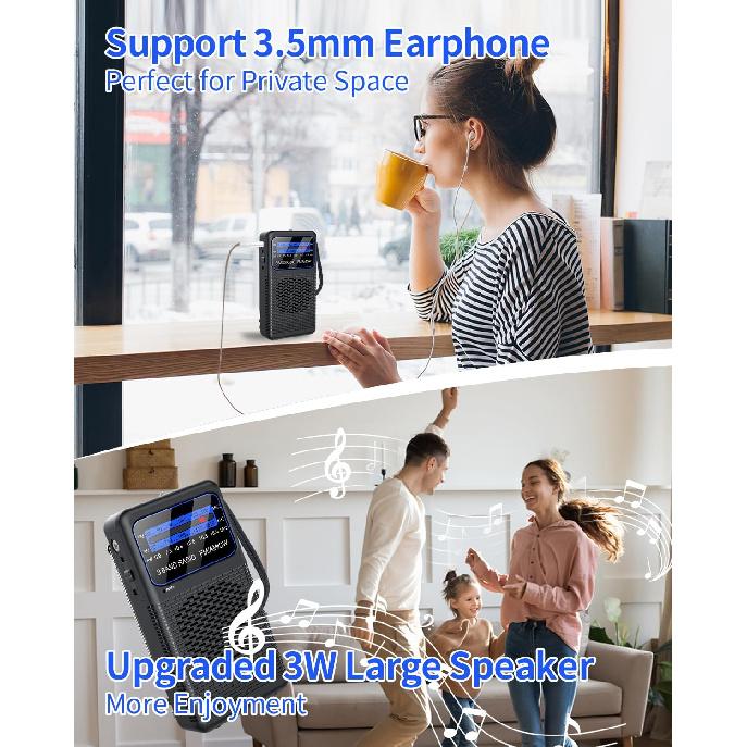 Portable AM FM SW Battery Operated Radio with Shortwave, Back Clip Transistor Radios with Emergency LED Flashlight, 3.5mm Earphone Jack