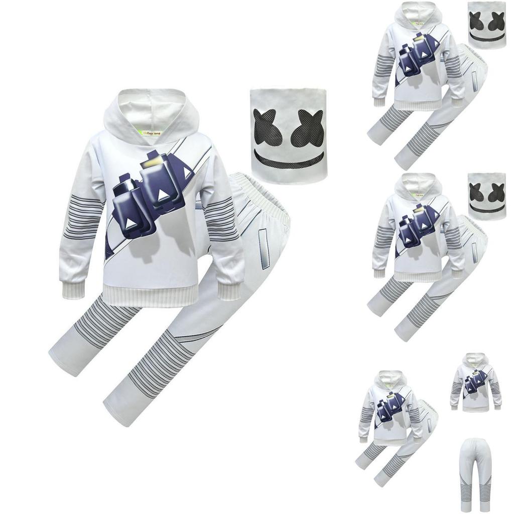 Dj Marshmallow Cosplay Costume For Kids Soft And Comfortable Hoodie Pants Mask Set