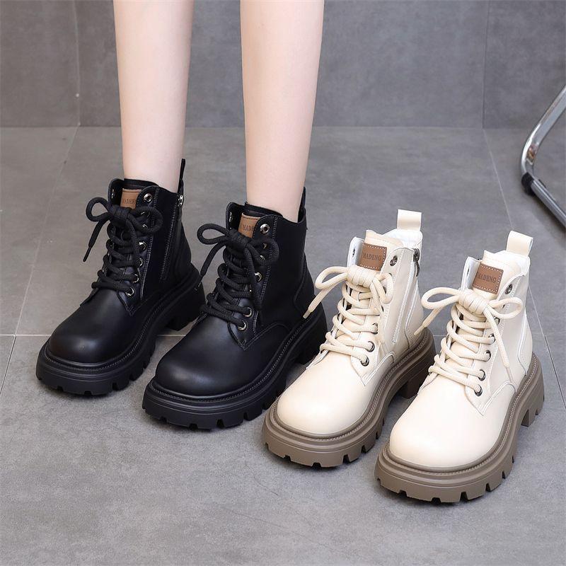 Hot Sale 2025 Women's Martin Boots Spring Fashion Soft Sole Platform Winter Fleece Lined Ankle Boots