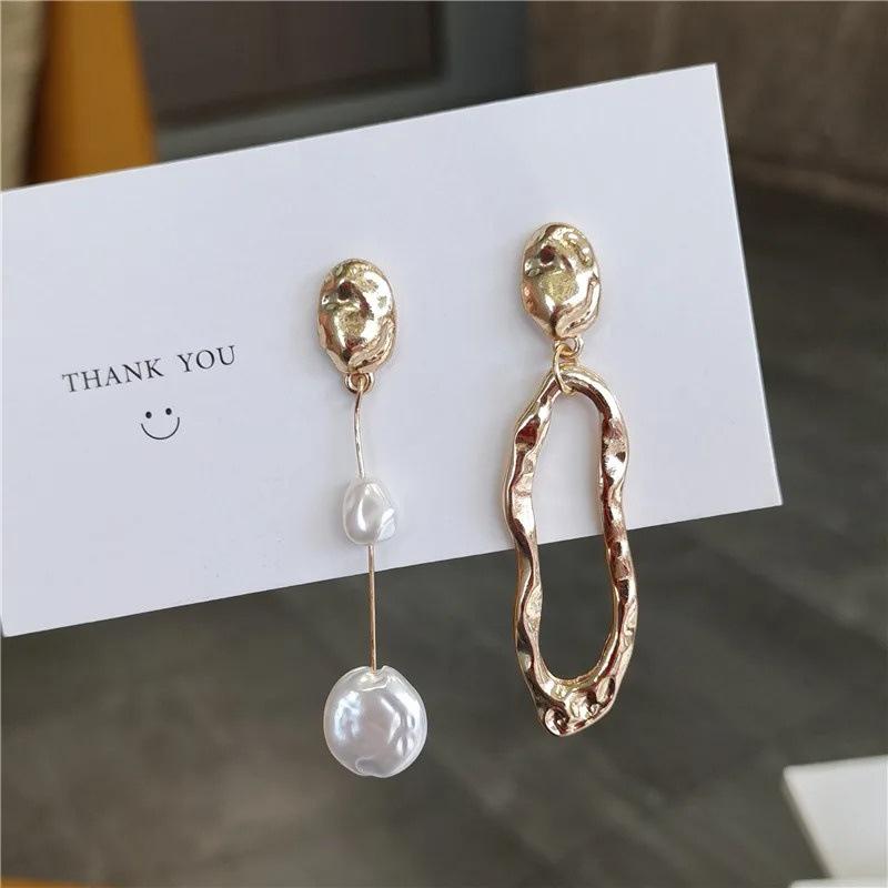 FTCY Elegant Asymmetric Earrings for Women Metallic Exaggerated Baroque Style Pearl Earrings Girls Party Jewelry Gifts золотой