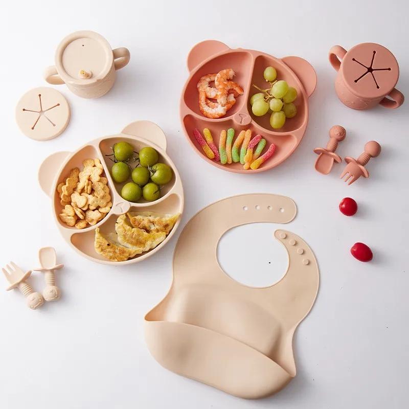 Children's tableware, silicone meal plate set, separated meal plates, mother and baby supplies, silicone suction cups and bowls
