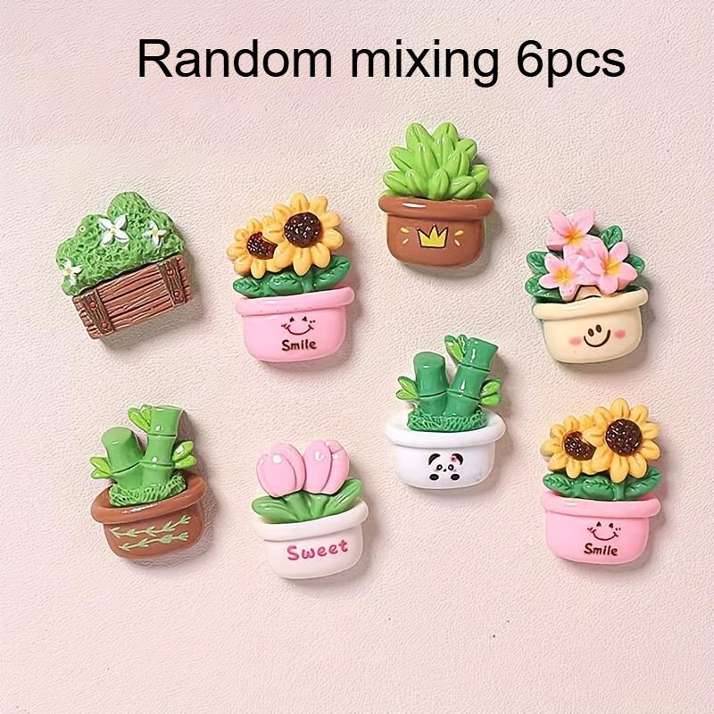

6pcs Cream Adhesive Stickers Potted Plastic Accessories Simulate Flowers and Bamboo Plant Accessories,Craft Supplies, Diy Crafts