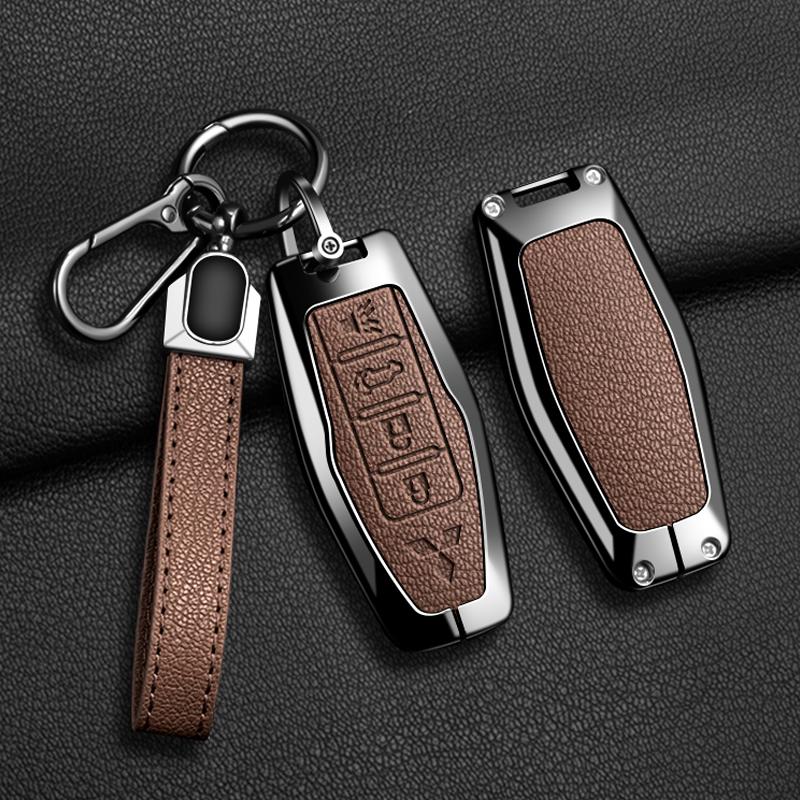 Car Control Remote Key Case Cover For Mitsubishi Outlander 2022 - 2024 2 3 4 Buttons Zinc Alloy Leather Keychain Accessories
