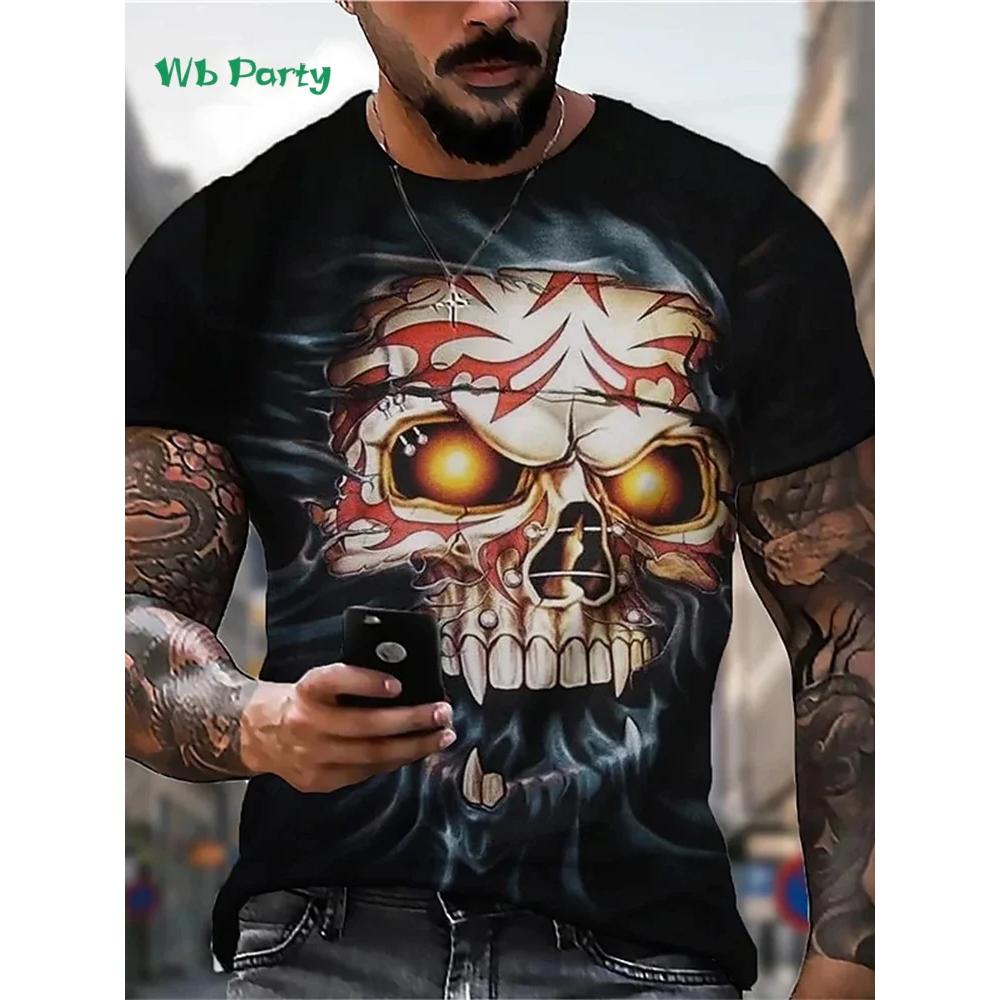 Vintage Skull Men Graphic T-Shirt Summer Street Men's Tops Fashion Round Neck Men Short Sleeve Tee New Oversized Men's Clothing