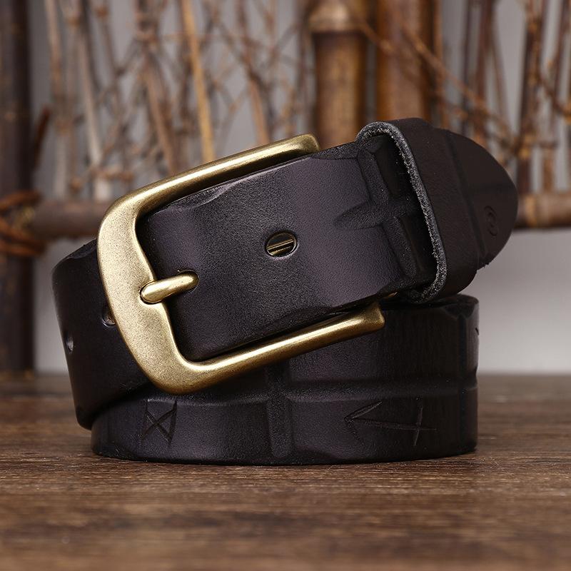 Belte Herre Håndlaget Retro Vegetabilsk Garvet Lær Ekte Kuskinn Lær Overflate Belte Herre Allsidig Personlighet Trend Buksebelte
