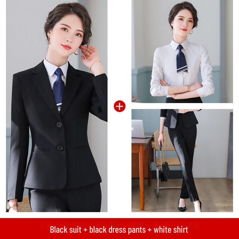 Women's Professional Two-Button Suit Set - Long Sleeve, Perfect for Spring and Autumn or College Student Interviews