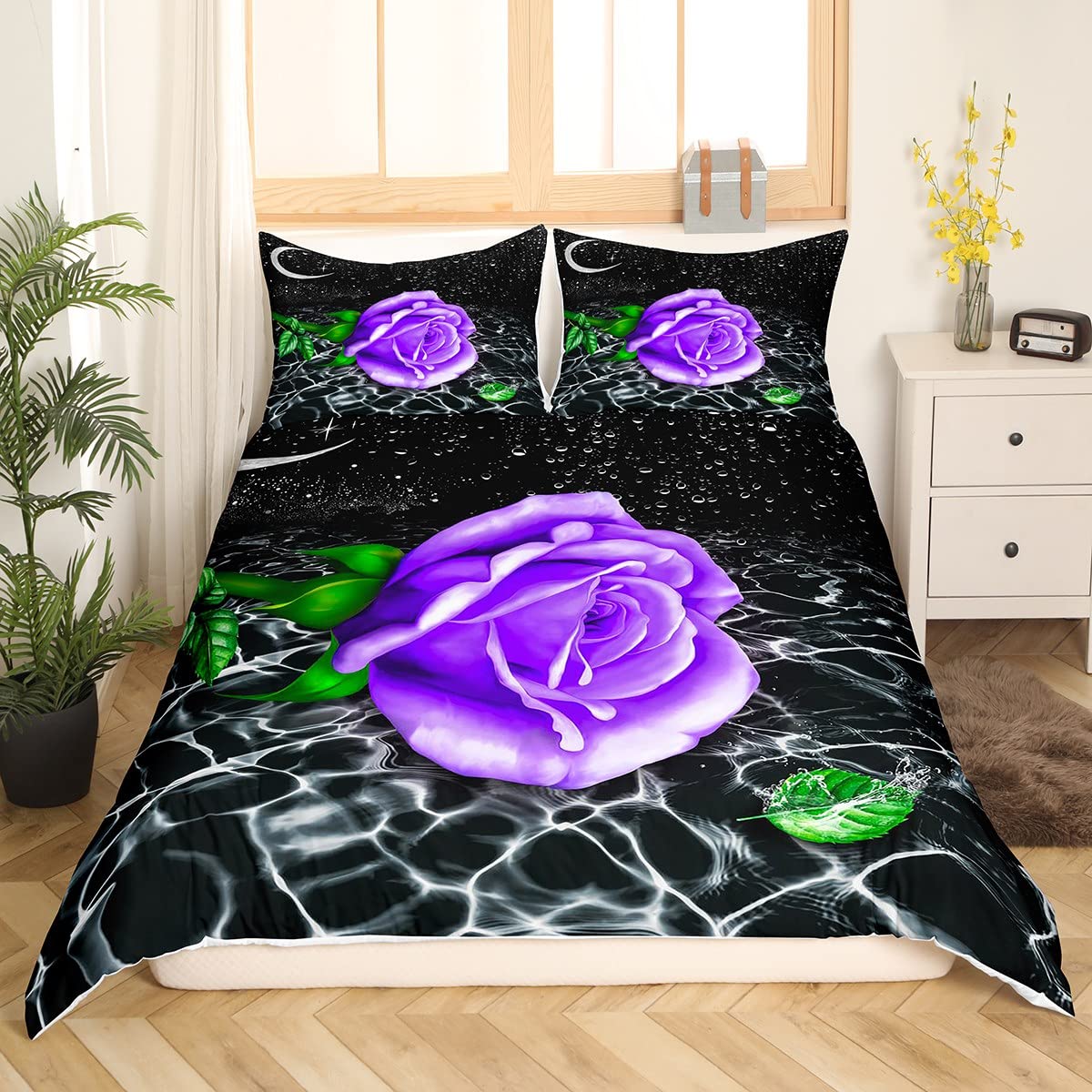 

Blue Rose King Queen Bedding Set Romantic Floral Duvet Cover Abstract Water Ripples Flower Comforter Cover Polyester Quilt Cover 70x133cm 2pcs
