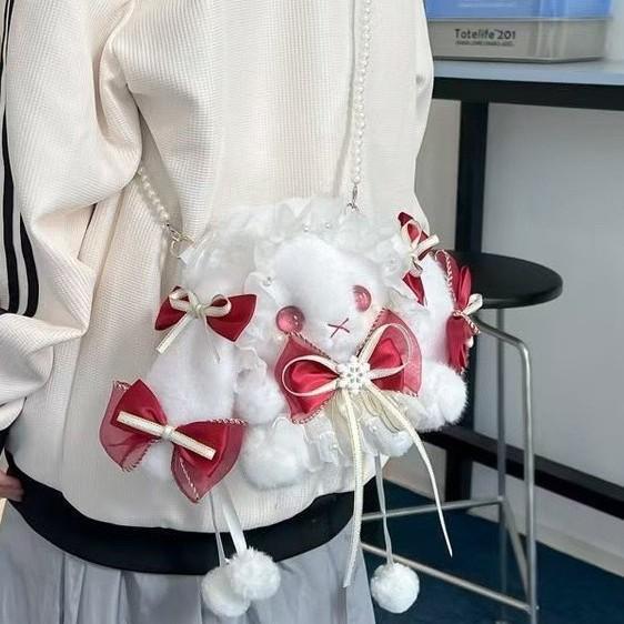 Lolita Butterfly Rabbit Details Student Plush Bag Handheld And Strap Shoulder