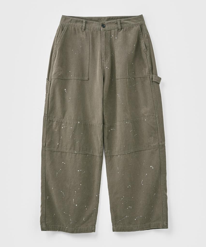 TAKEASY Damaged Painted Carpenter Pants (Deep Olive)