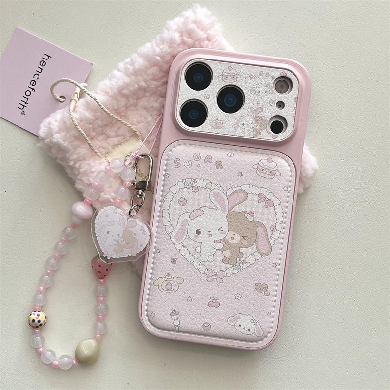 Korean Plaid Heart Bunny iPhone Case for 17/16ProMax/15/14 Girly Style