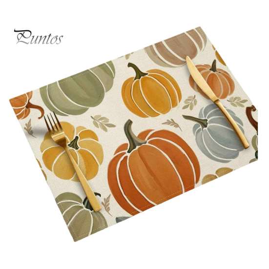 Durable Table Mats for Daily Use Pumpkin Autumn Leaves Placemat, Thanksgiving Linen Washable Heat Resistant Rustic Decorations Place Mat Dining