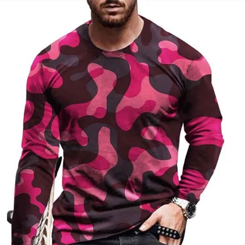 Tide Camouflage Pattern Tričko evropské velikosti s dlouhým rukávem Pro pánské Ležérní Podzimní Trend Trička s kulatým výstřihem