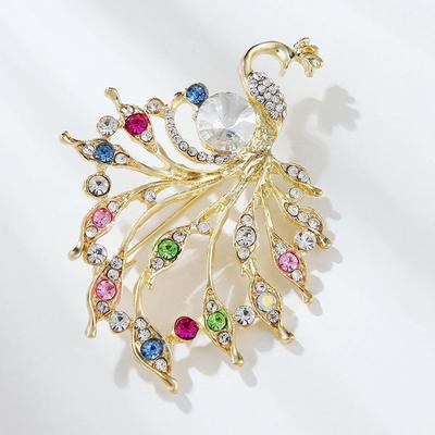 Europäische & Amerikanische Legierung Diamant Pfau Brosche - Glänzende Märchenhafte Nadel, Beliebtes Korsagen-Accessoire