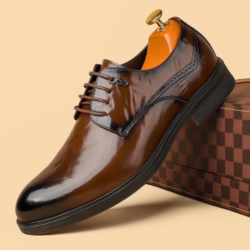 Leather Shoes Men's Genuine Leather New Autumn Hand-scratched Business Casual Men's British and Korean Version Working Groom Wedding Leather Shoes