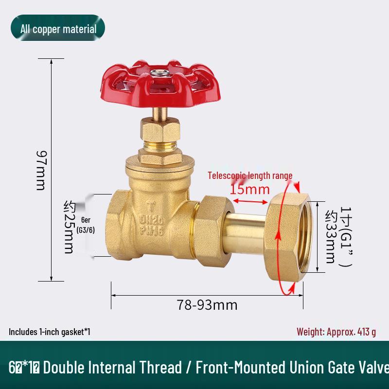 All-Copper 1-Inch Telescopic Gate Valve: Double Internal Thread, Thickened Design for Pre-Meter Use