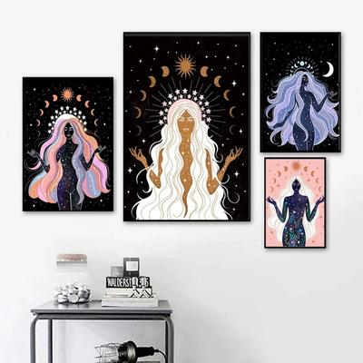 Bohemian Strega Terra Corpo celeste Stella Luna Dea del sole Creatività Poster Dipinti su tela e stampe Soggiorno Decorazione della casa