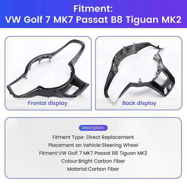 Wet Carbon Fiber Steering Wheel Trim for VW Golf 7 MK7, Passat B8, Tiguan MK2