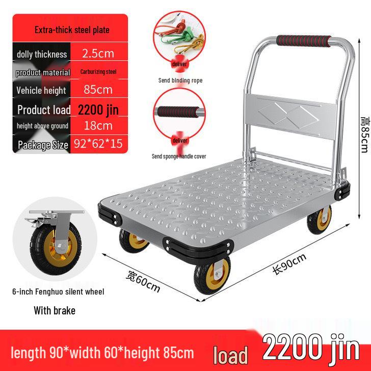 Silent Foldable Handcart Trolley with Swivel Wheels - Heavy-Duty Flatbed Truck