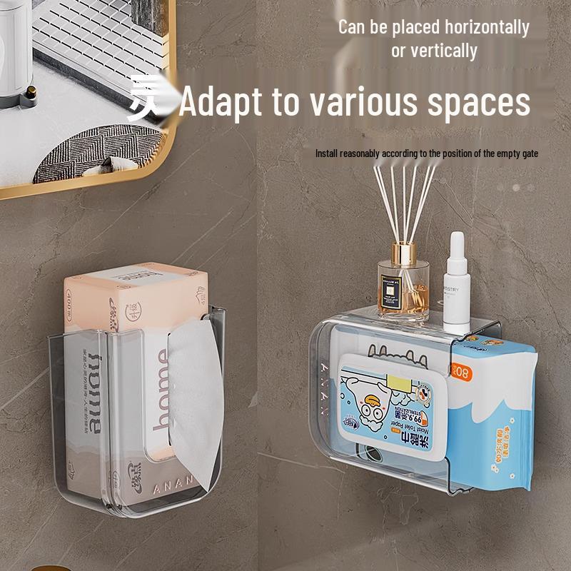 Punch-Free Wall-Mounted Wet Wipe and Tissue Storage Box: Light Luxury Bathroom Organizer