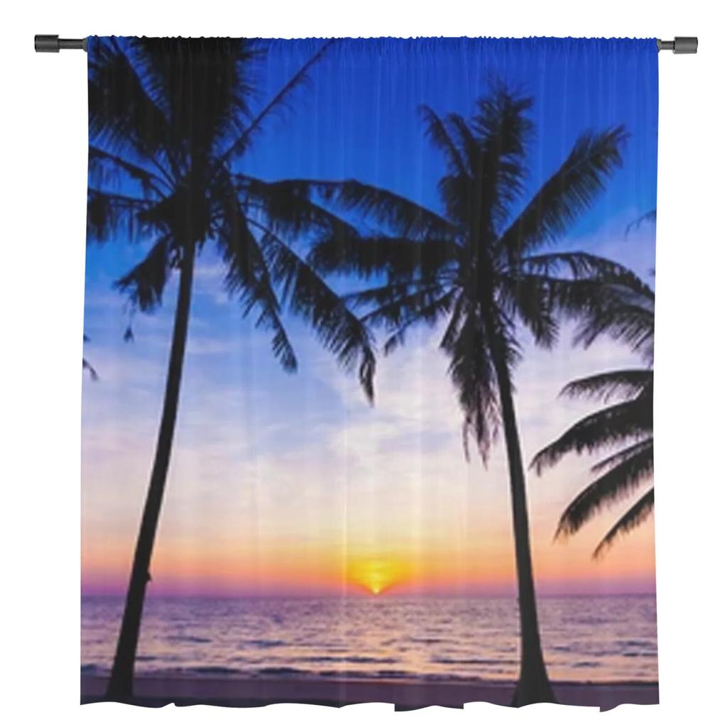 Sunset On The Beach Sheer Curtains Bedroom Voile Curtain Living Room Window Sheer Curtains Kitchen Tulle Drapes