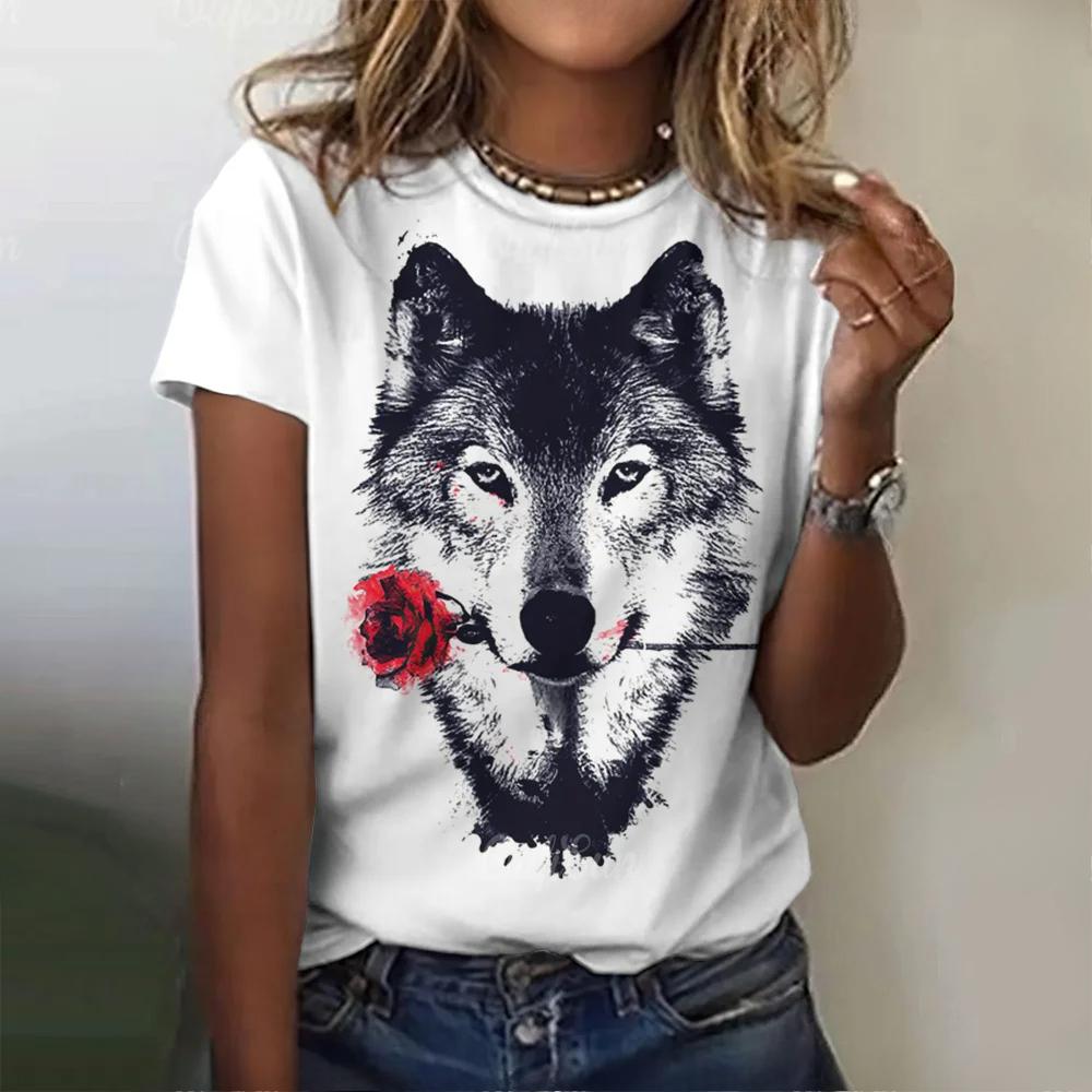 

Женские футболки с 3D-принтом волка, летняя мода, футболка с животным, короткий рукав, круглый вырез, хип-хоп футболка, одежда большого размера для женщин, рубашка 2XL