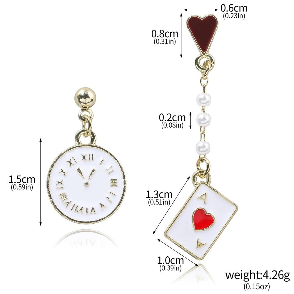 Geometric Asymmetric Heart Alarm Clock Poker Pendant Earrings Fashionable Sweet Versatile Personalized Cartoon Accessories Gifts