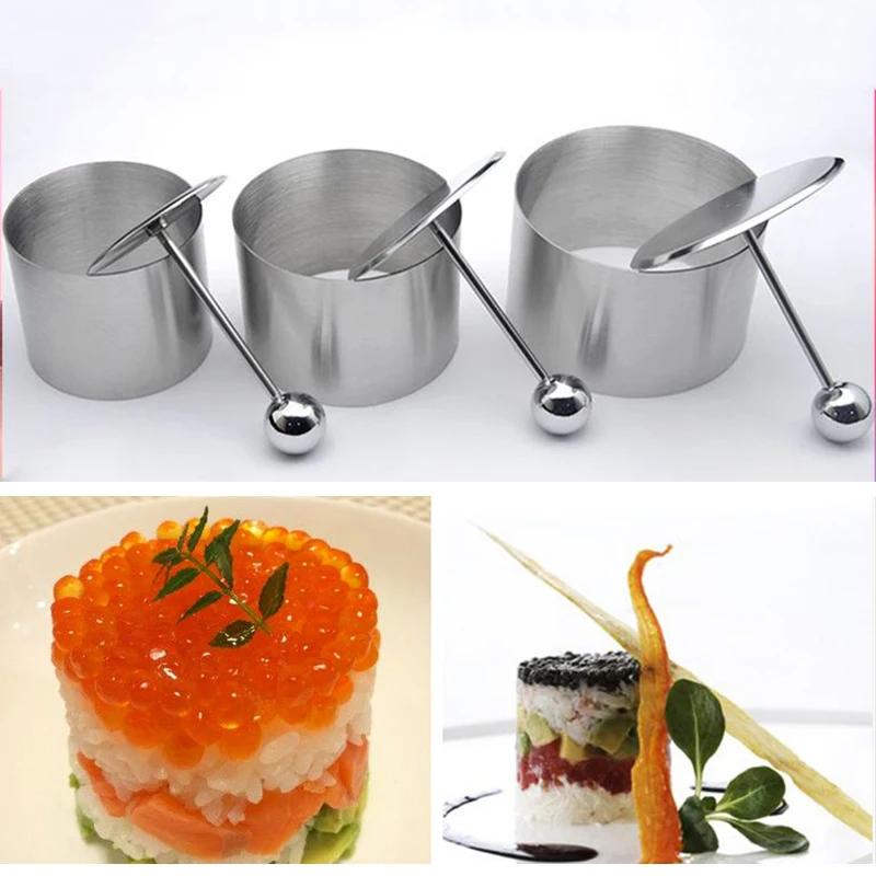 Kaltgericht-Formen aus Edelstahl mit Stoßstange, Runde Mousse-Ringe Set Salat-Reis-Form - Küchenwerkzeuge & Hotelbedarf