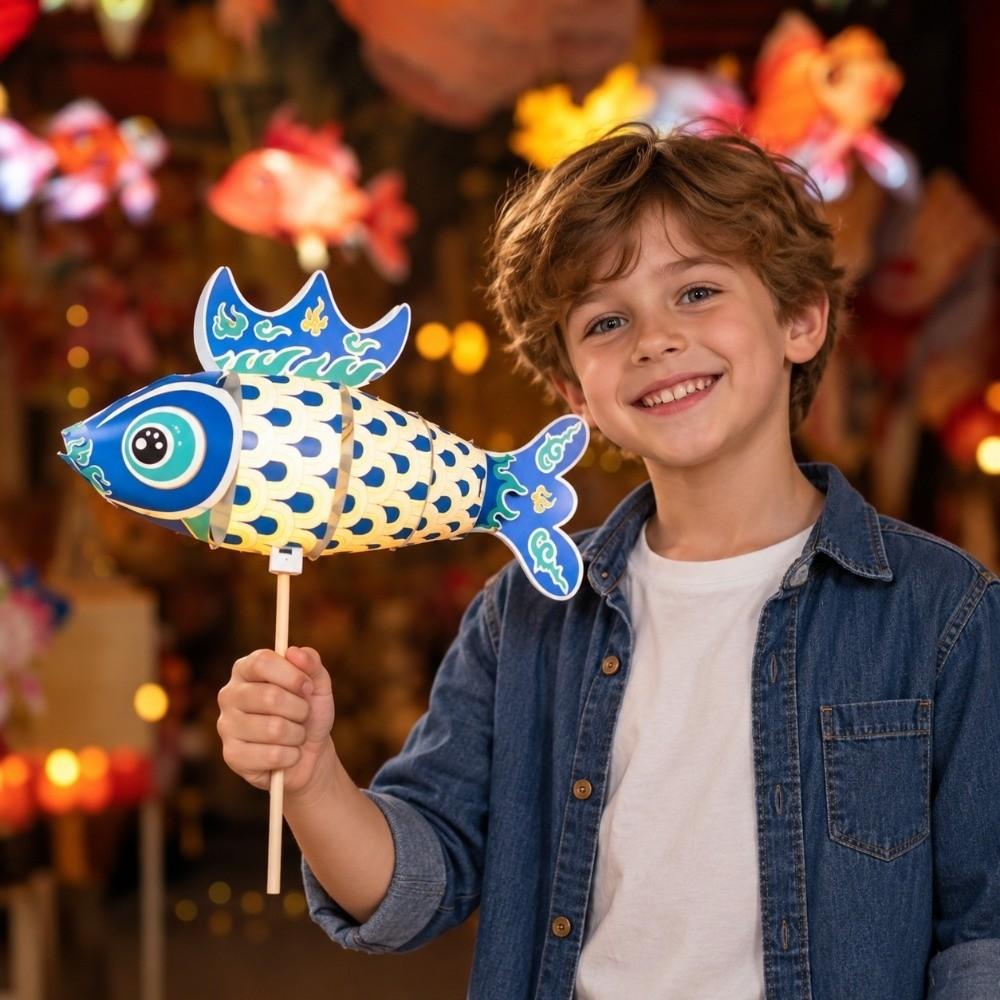 Handmade Chinese Fish Lantern Glowing Cartoon Lunar New Year Lamp Colorful Portable LED Fish Light Kit Festival