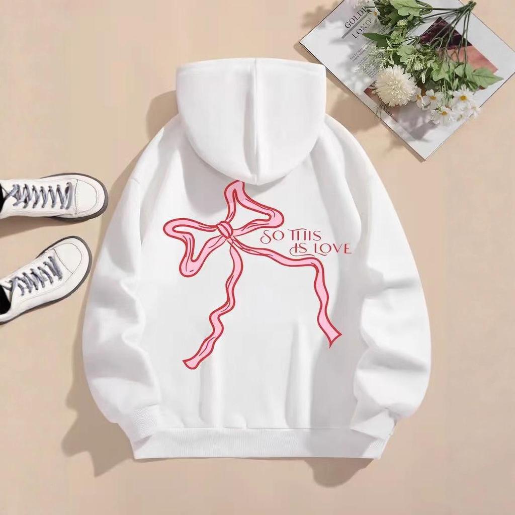 2025 European American New Style Bow Hoodie - Loose Casual Pullover with Long Sleeves for Autumn & Winter
