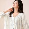 Fenteng [100% cotton] soft V-neck cardigan butterfly casual long sleeved home suit set women's pajamas