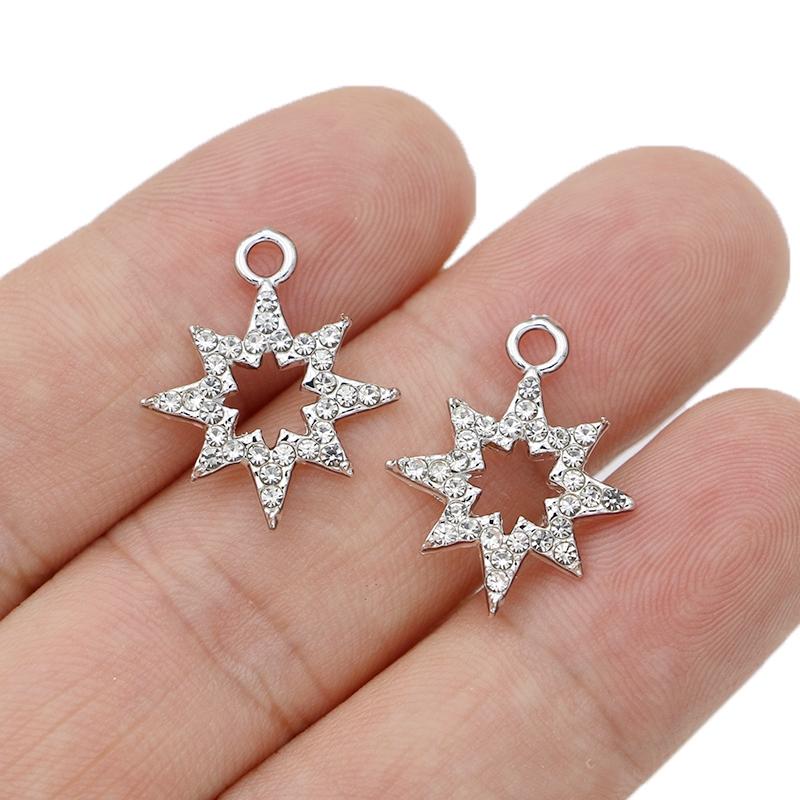 10Pcs Silver Plated Crystal Star Charm Pendant For Jewelry Making Bracelet Necklace Diy Earrings Accessories Craft 22X18Mm