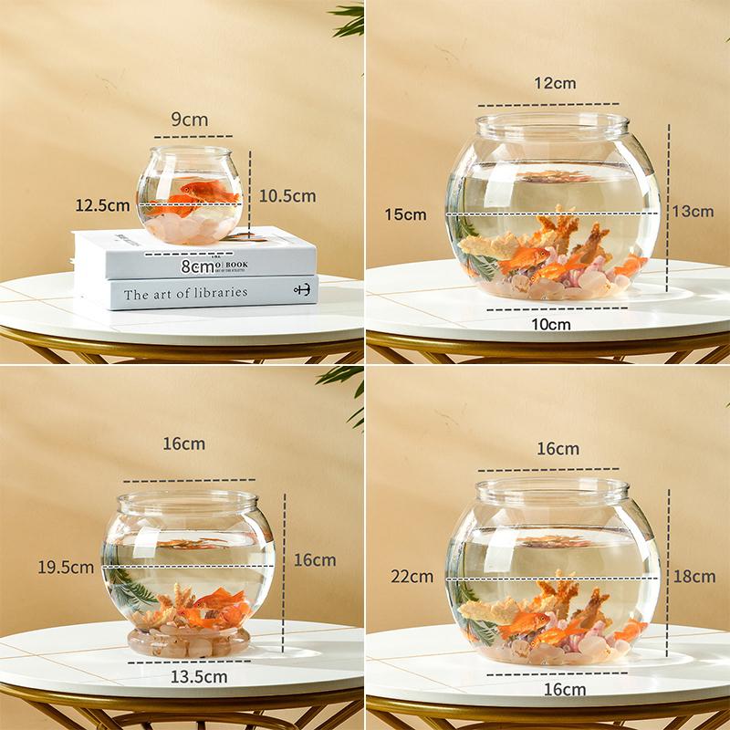 Luxury Transparent Round Fish Tank Portable Small Plastic Fish Bowl Desktop Aquarium Bowl Light for Home Office Decoration