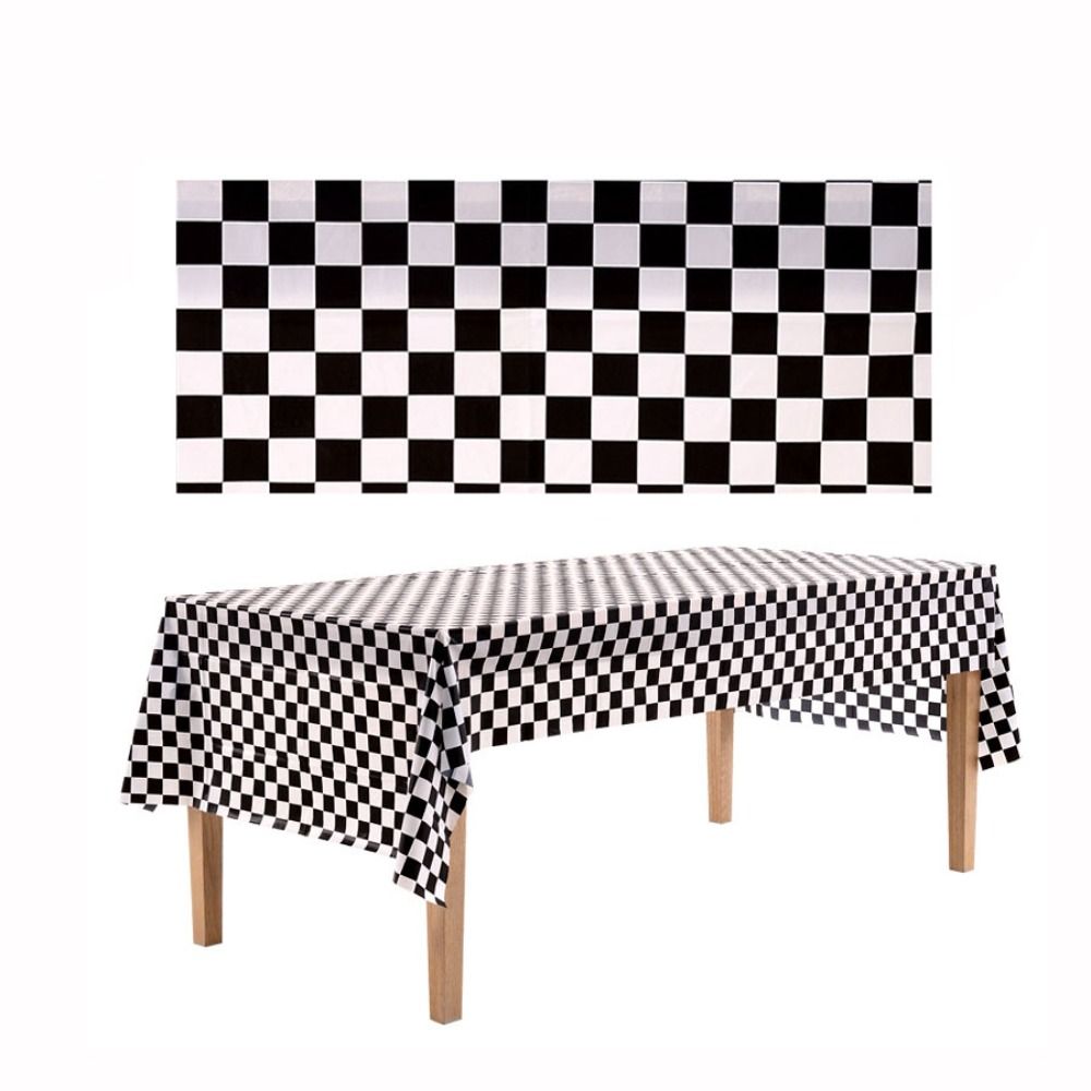 Black and White Table Cover Plastic Table Decorative Cloth Birthday Party