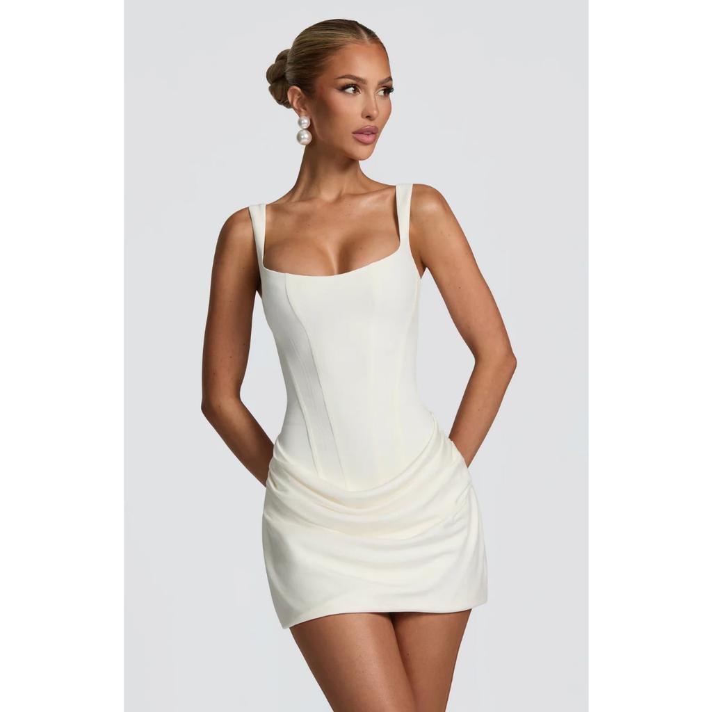 Women's Solid Color Sleeveless Low Cut Bodycon Dress, Europe & USA Style Fashion Slim Pencil Dress for Women