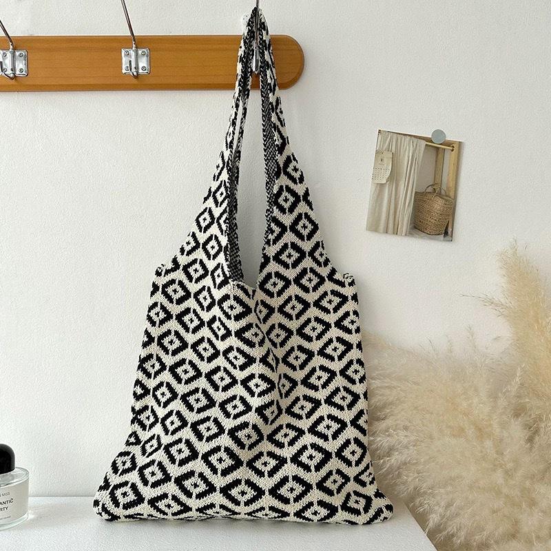 

Yogodlns Винтажная Геометрия Вязаные Сумки Для Покупок Вязаные Сумки Большая Вместимость Сумка Через Плечо Модная Книга Пакет Для Женщин Путешествия style 2