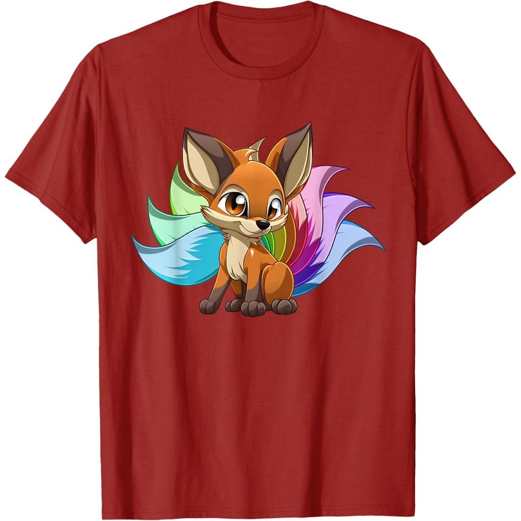 Kitsune Nine Tail Kawaii Fox Graphic T-Shirt Casual Breathable Cotton Crewneck Tee