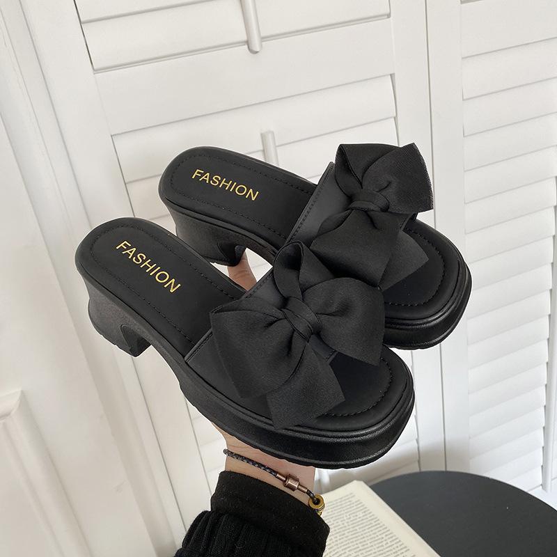 2025 New All-in-one Women's Shoes Platform Slippers Female Summer Wear Bow Flip-flops Increase Fashion Sweet Fairy Wind Slippers