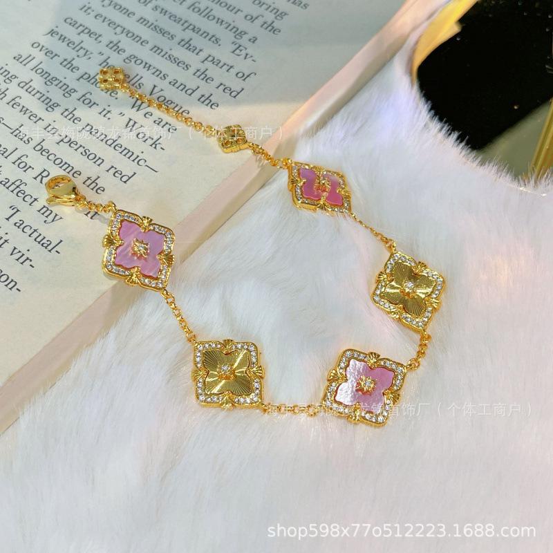 Buccellati Armband Kleeblatt Fünfblättrig Laser Diamant Doppelseitig Mädchen Retro Hof