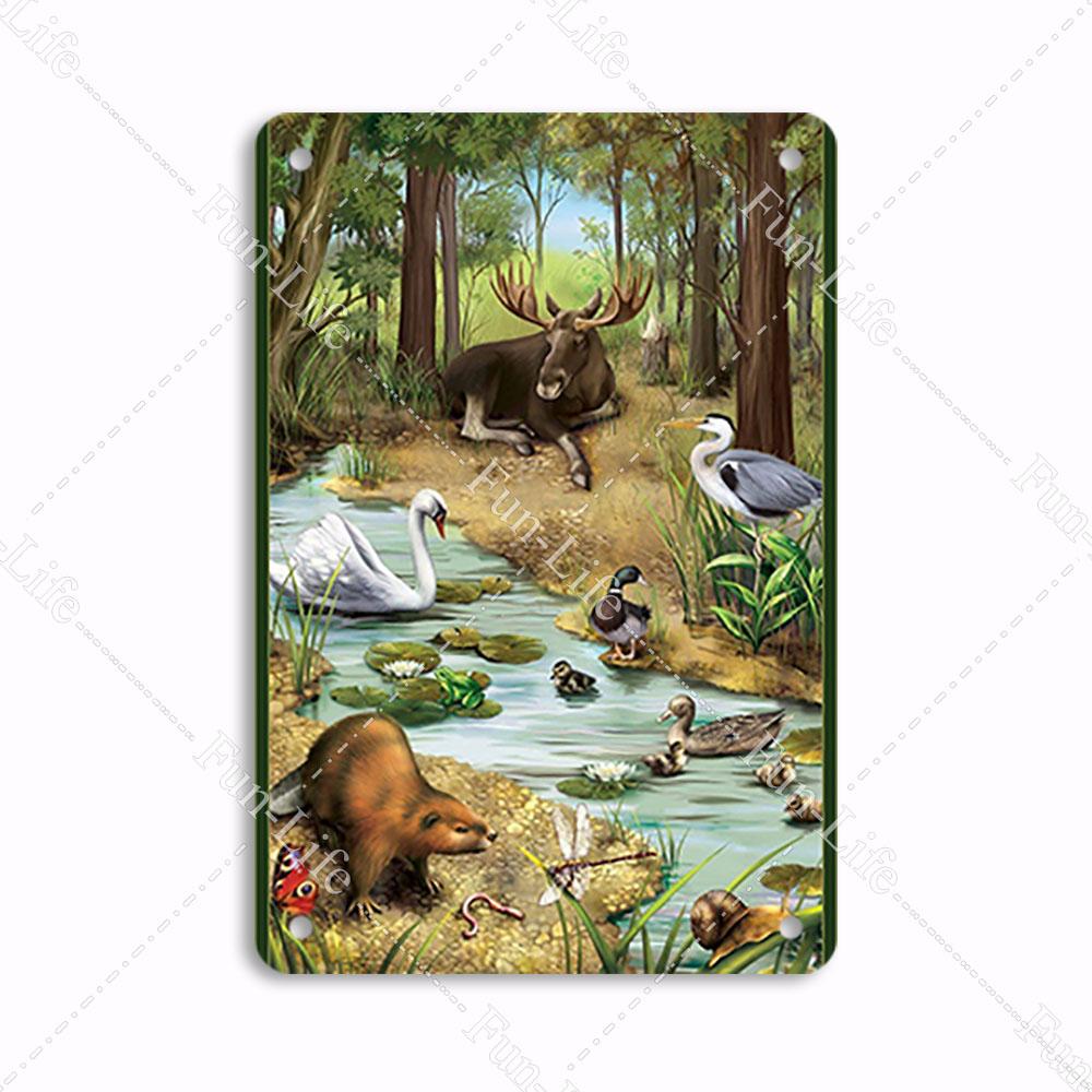 Forest Plate Poster Bird Vintage Home Decor Colorful Tree Retro Metal Tin Signs Pub Car Garage Wall Art Home Decor 20x30cm