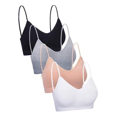 4 Pieces V Neck Cami Bra Bralettes For Women,Padded Seamless Bralette Straps Sleeping Bra With Elastic Straps