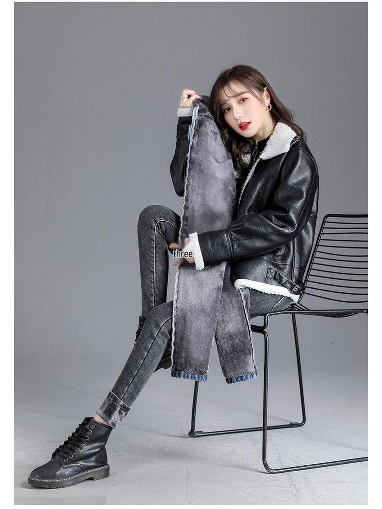 2025 Women's Slim Fit High Waist Stretch Jeans - Plus Velvet, Thickened, Warm, Pencil Cut for Autumn/Winter