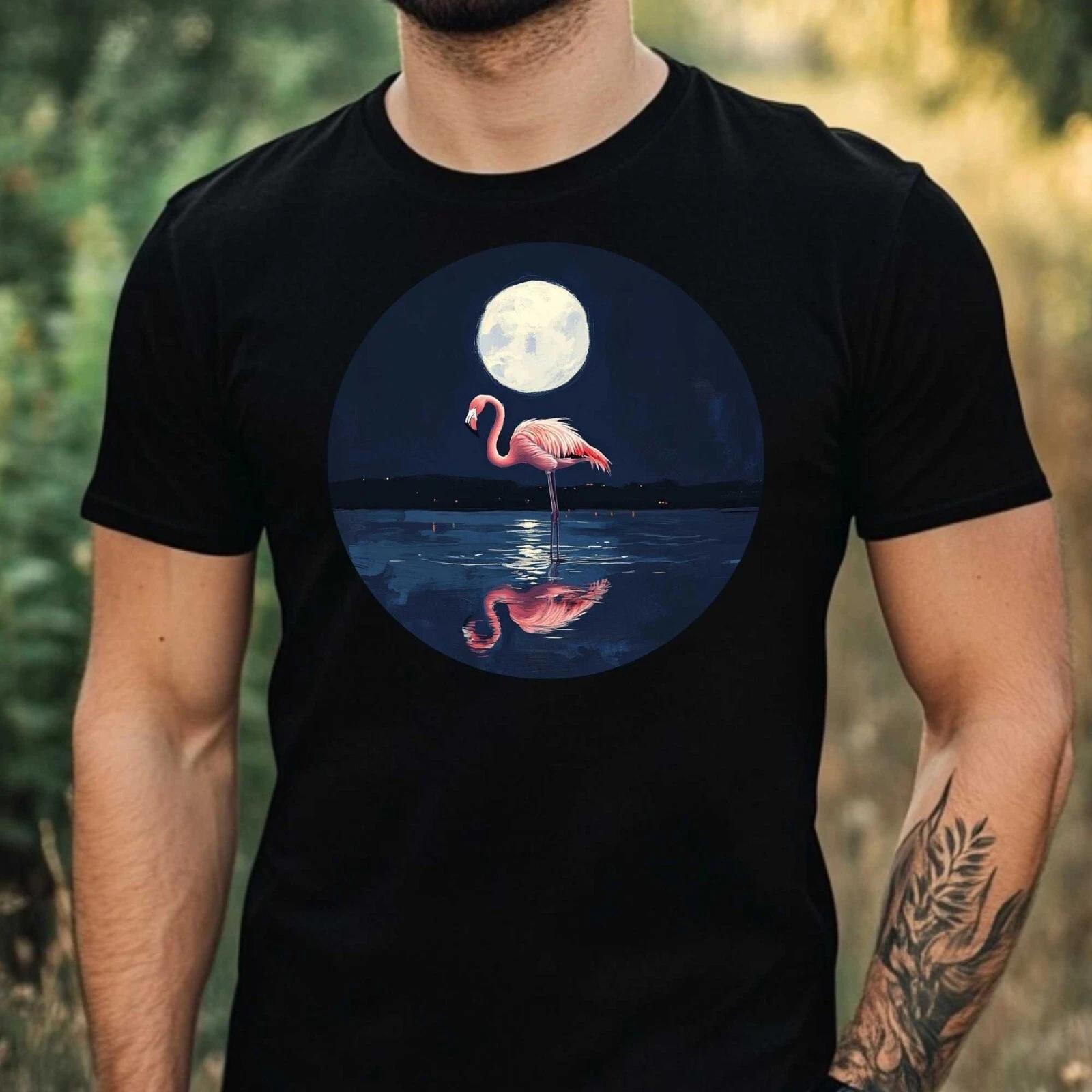 T-Shirt Herren Flamingo im Mondlicht Motiv Baumwolle Größe XS bis 5XL S