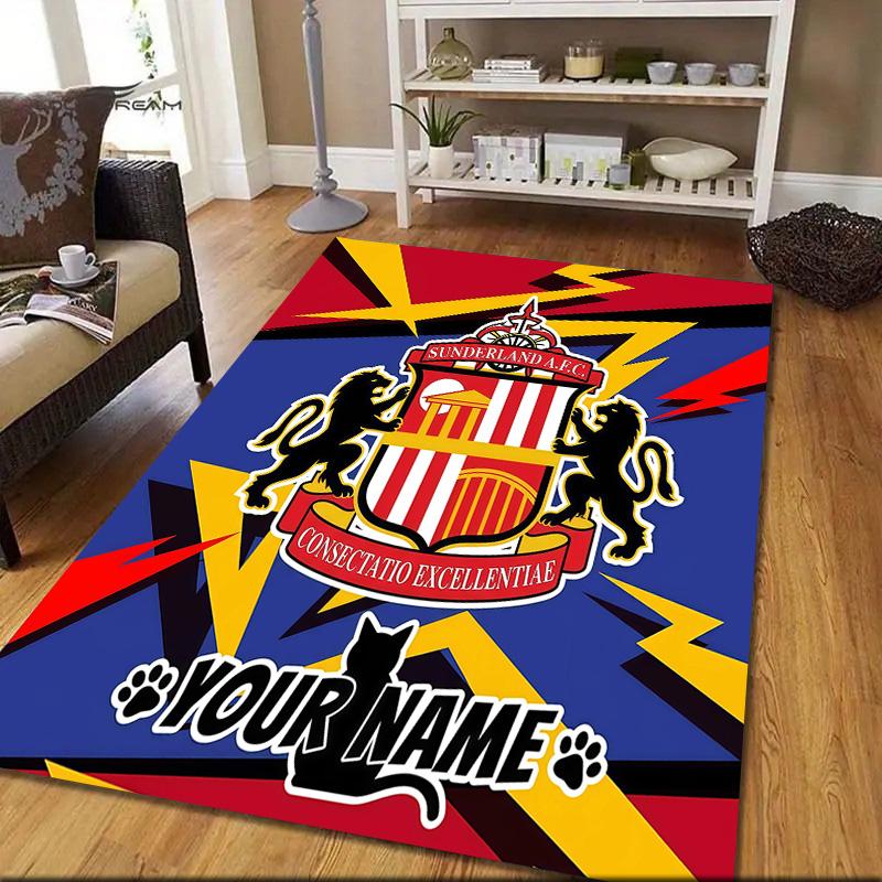 Custom Name Sunderland AFC2 Flannel Pattern Square Carpet,Area Rug,Carpet Rug for Living Room Bedroom Sofa Playroom Decor,Non-slip Floor Mat
