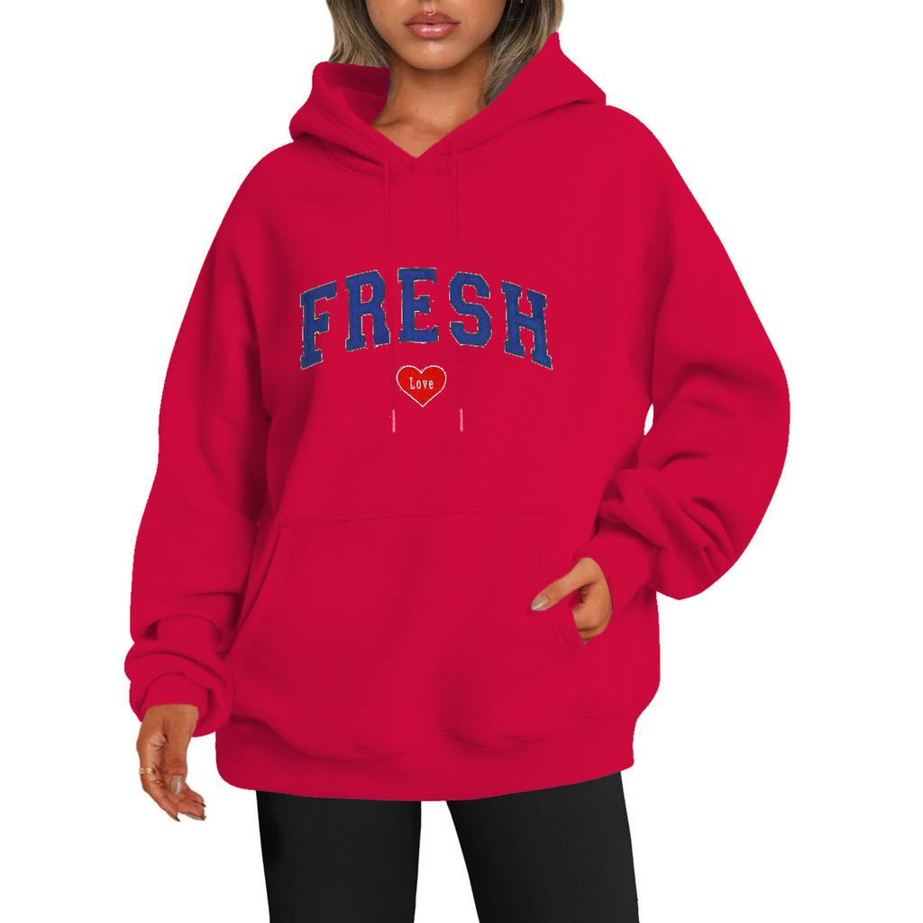 Hoodie mit tiefen Schultern und Ärmeln im Y2K-Stil, trendiger Fleecepullover mit Buchstaben-Liebes-Print für Herren und Damen