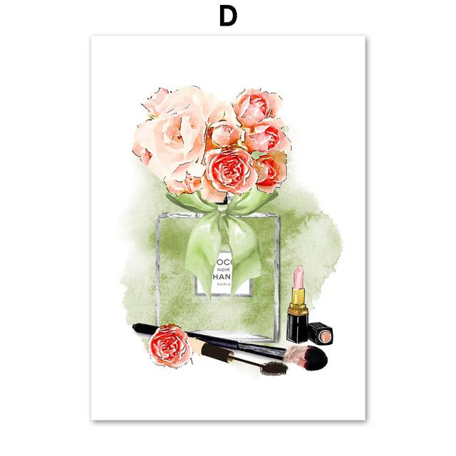 Paris Perfume Nordic Posters Prints Bottle Flower Handbag Girl Fashion Art Canvas Painting Wall Pictures for Living Room Decor No Frame