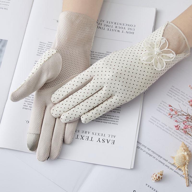 Gants Fins d'Été Antidérapants à Écran Tactile pour Femmes Courts en Coton Pur UV Élastiques Protection Solaire