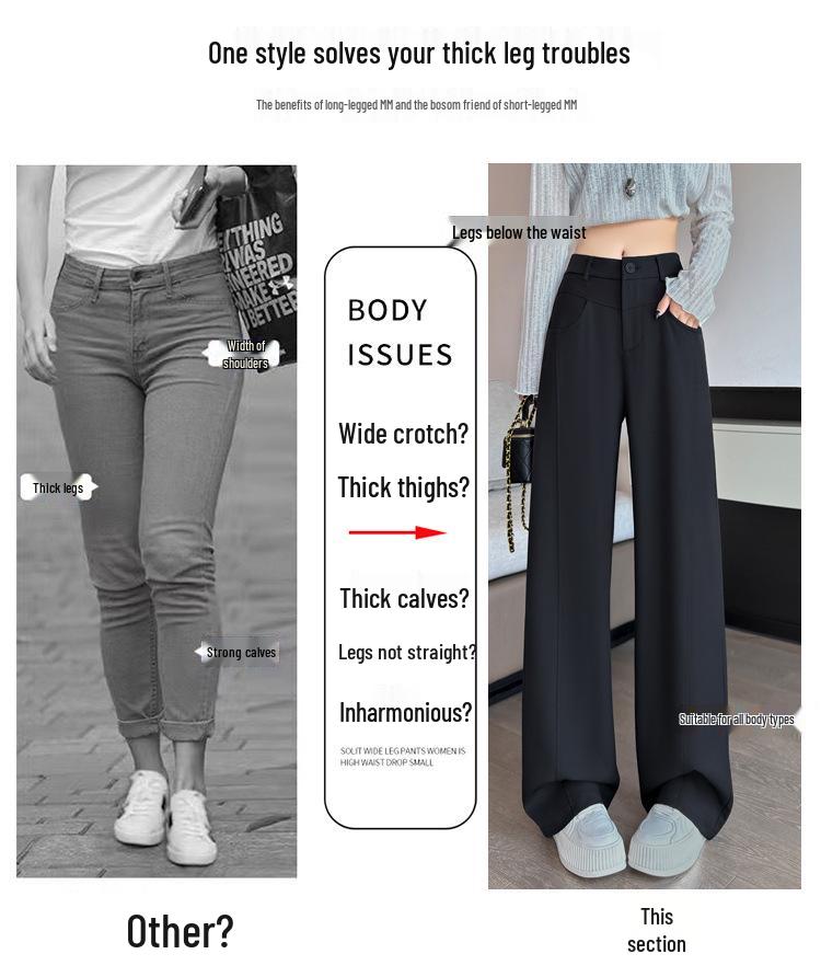 2026 Spring/Autumn New Style High Waist Slim Fit Wide Leg Straight Floor-Length Banana Pants