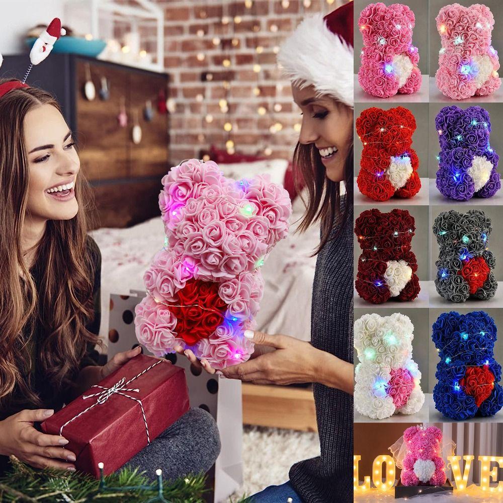 15*15*22cm Věčný Růžový Medvídek Vícebarevný Narozeniny Valentýn Květina Družička Dárek k Narozeninám pro Přítelkyni