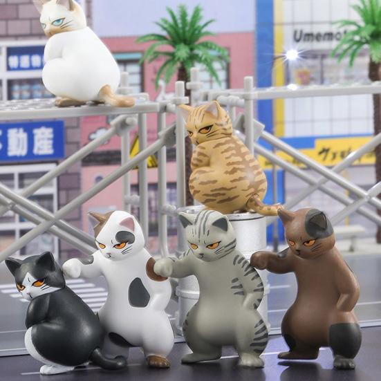 6Pcs Threatening Cat Figurine PVC Cartoon Social Kitten Statue Animal Sculpture Home Office Desktop Bookshelf Decoration Ornament